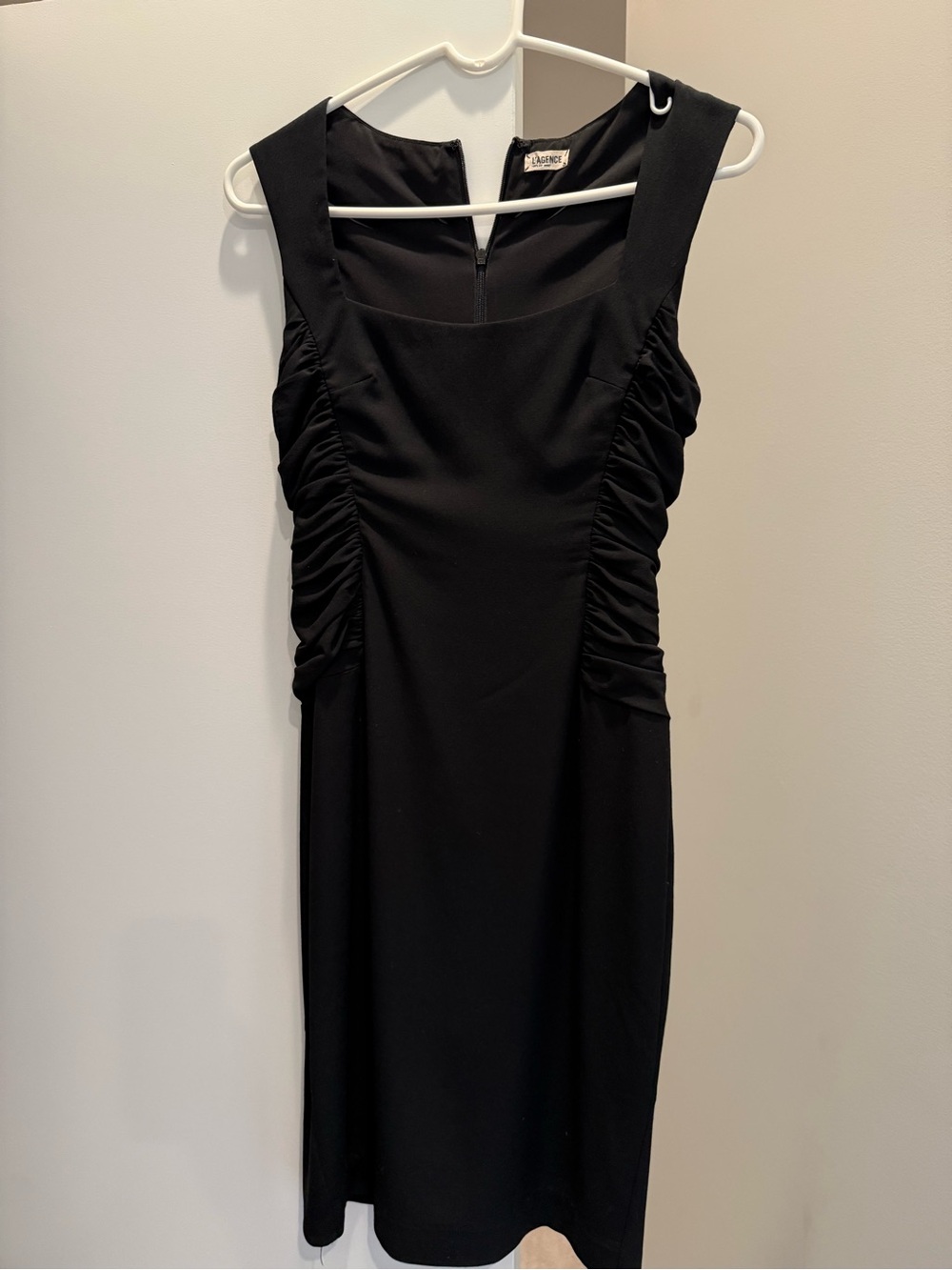 L'AGENCE Black Ruched Sheath Dress